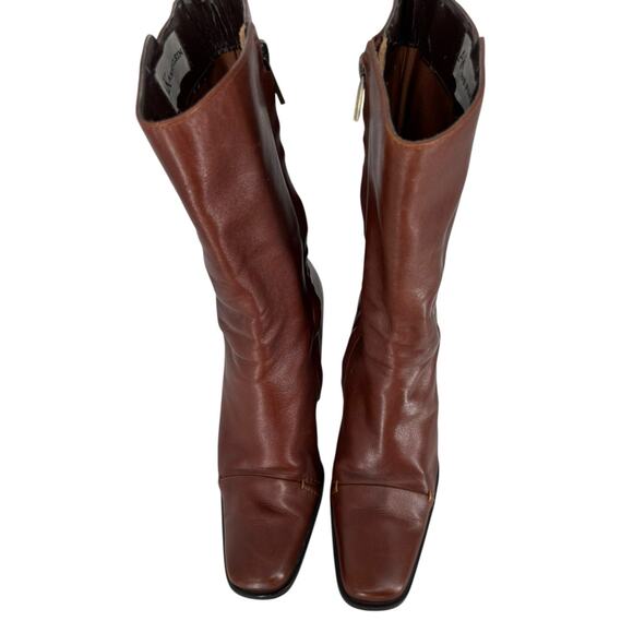 Anne Klein Mid Calf Leather Boots High Heel Brown Modern Classic Size 8M Luxury - Picture 6 of 15